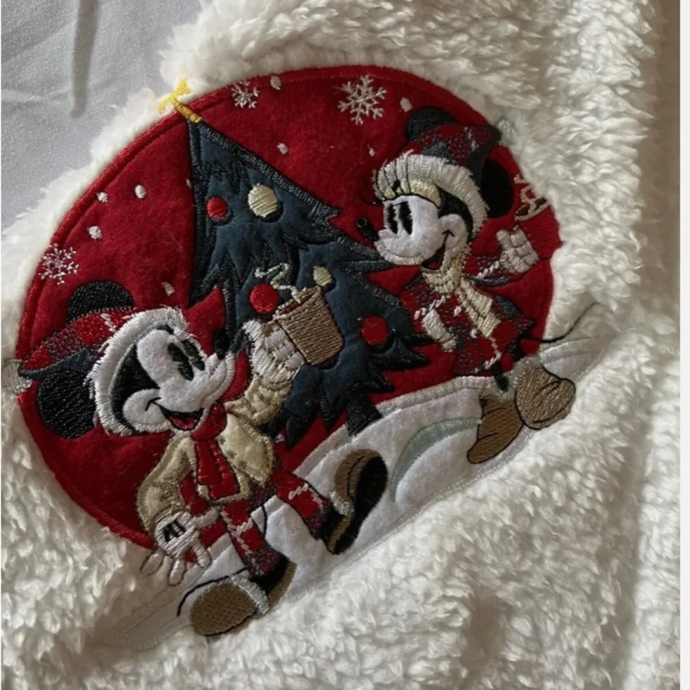 🌲Disney Store Mickey Minnie Holiday Fleece Blanket Reversible Throw 50 x 60 NEW